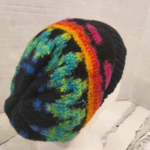 Rainbow Knit Slouch Cap Boho Hippie Goth Punk Alternative